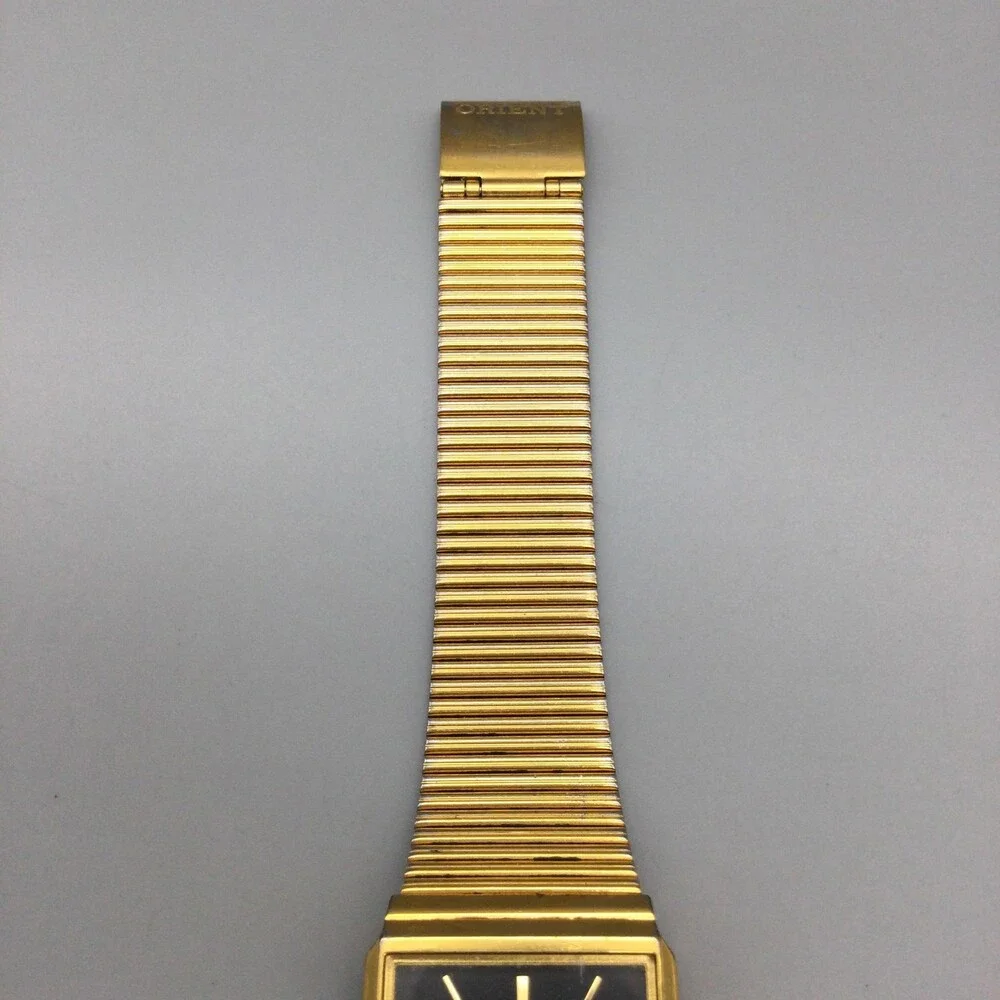 Vintage Orient Mens Watch 25mm Black Dial Gold Tone Japan Adj Band New Battery